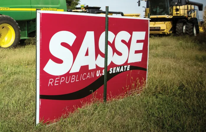 A campaign sign for Ben Sasse near Fremont, Nebraska, Oct. 12, 2014. (Andrew Burton / Getty)
