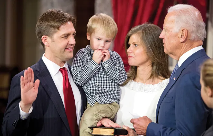 Sasse, his son Augustin, and his wife Melissa at a swearing-in ceremony wih Vice President Joe Biden, Jan. 6, 2015. (.Photo By Bill Clark/CQ Roll Call)
