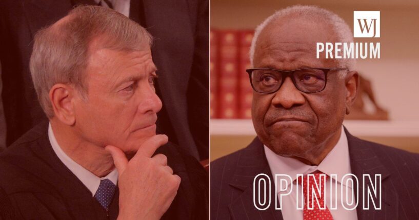 Supreme Court Associate Justice Clarence Thomas, right. sharply disagreed with the majority opinion written by Chief Justice John Roberts, left.