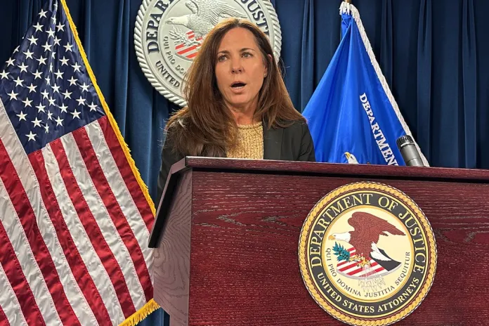 U.S. Attorney Leah Foley holds a news conference