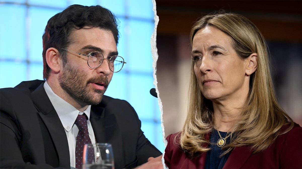 Split image showing Hasan Piker speaking at an event on the left and New Jersey Gov. Mikie Sherrill on the right.