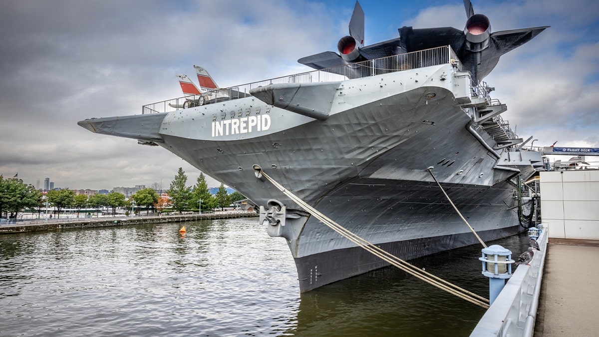 intrepid museum ship floating on hudson river