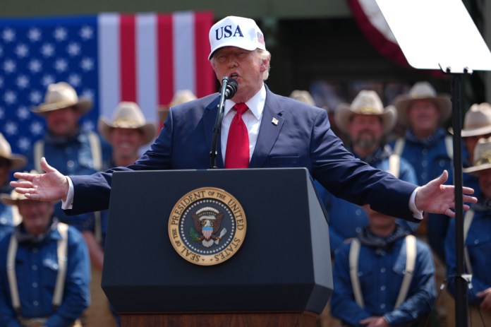 President Donald Trump speaks at Burning Hills Amphitheatre.