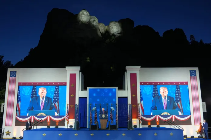 President Donald Trump speaks at Mount Rushmore National Memorial, Friday, July 3, 2026, near Keystone, S.D.