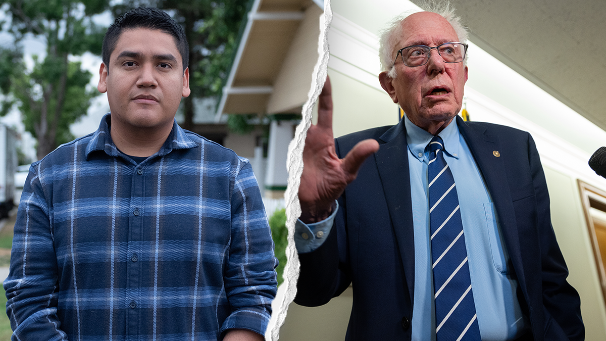 A split image of California Democratic Congressional candidate Randy Villegas and Sen. Bernie Sanders (I-Vt.)