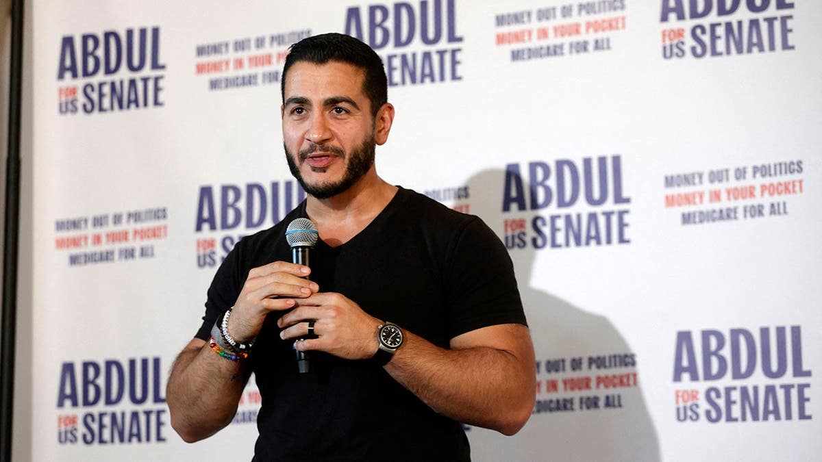 Abdul El-Sayed speaks to supporters at a rally in Detroit.