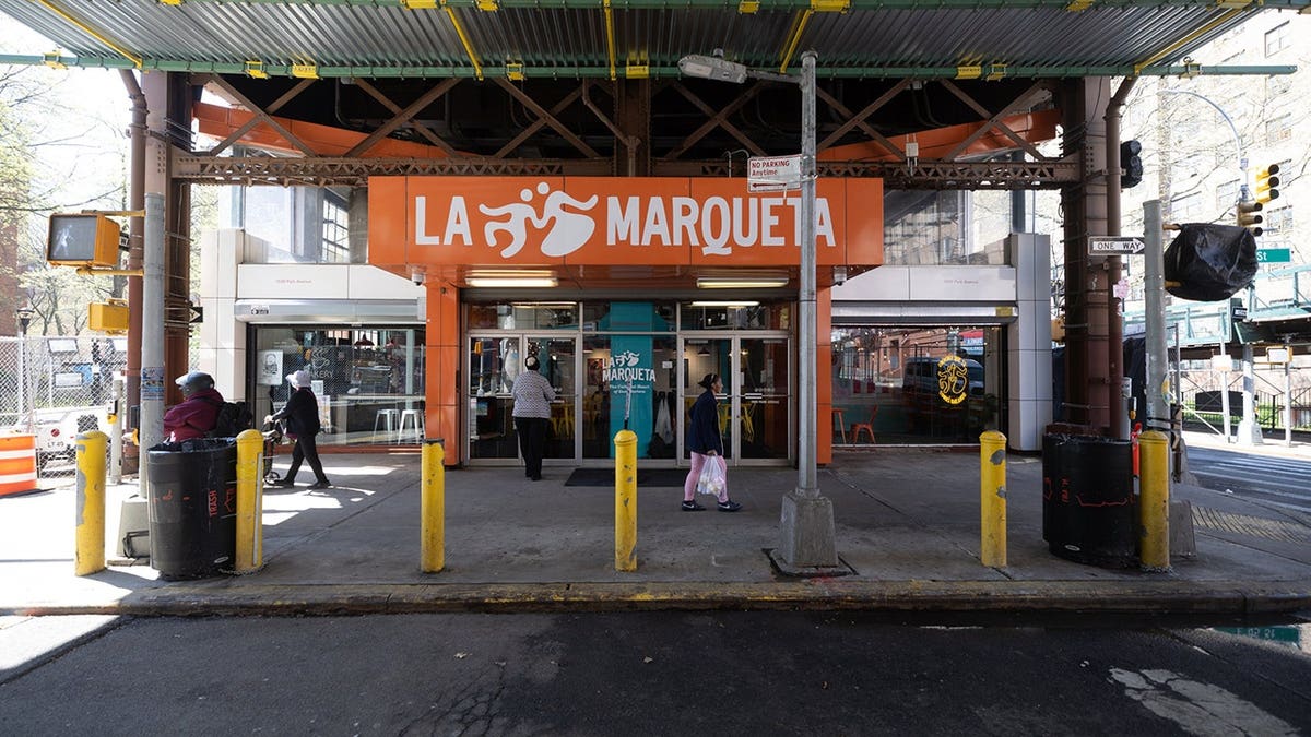La Marqueta marketplace in East Harlem, New York, chosen as the site of the first city-owned grocery store.