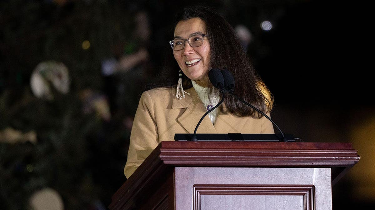 Congresswoman Mary Peltola speaking during Capitol Christmas tree lighting ceremony in Washington, D.C.