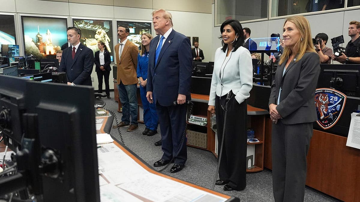 President Donald Trump speaks to astronauts aboard the International Space Station.