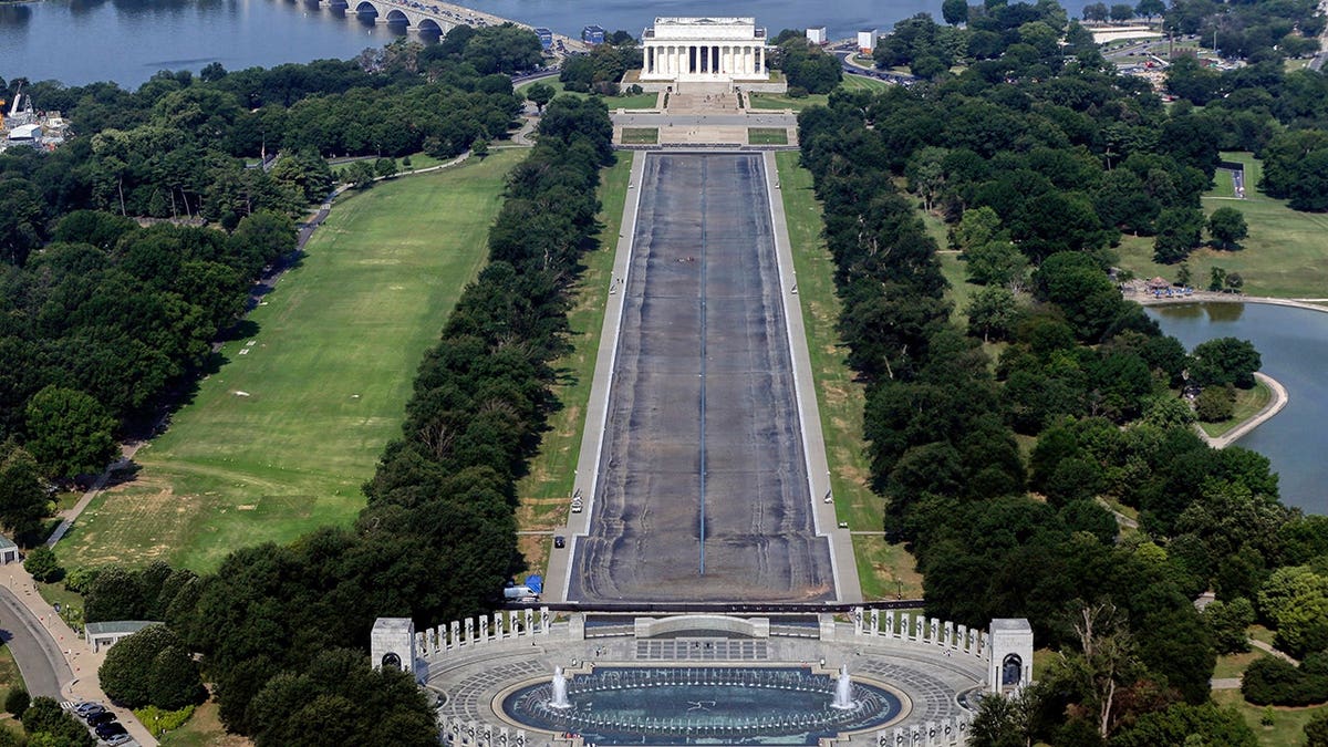 The Lincoln Memorial and Reflecting Pool are seen from the Washington Monument in Washington.