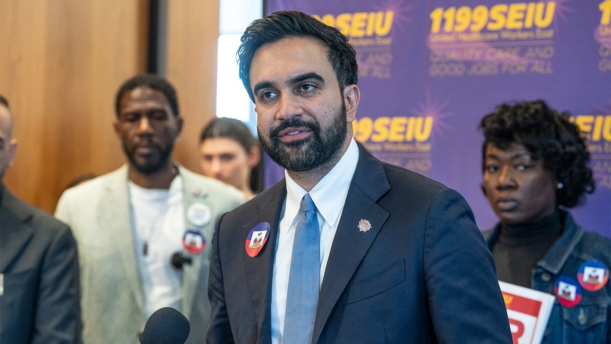 Mayor Zohran Mamdani speaks at a rally in New York with 1199SEIU members and immigration advocates.