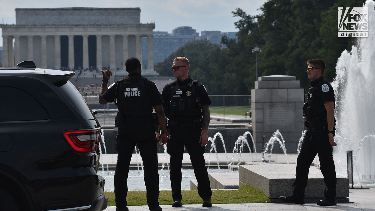 Police respond to the World War II Memorial in Washington, D.C., following an apparent act of vandalism at the national landmark.