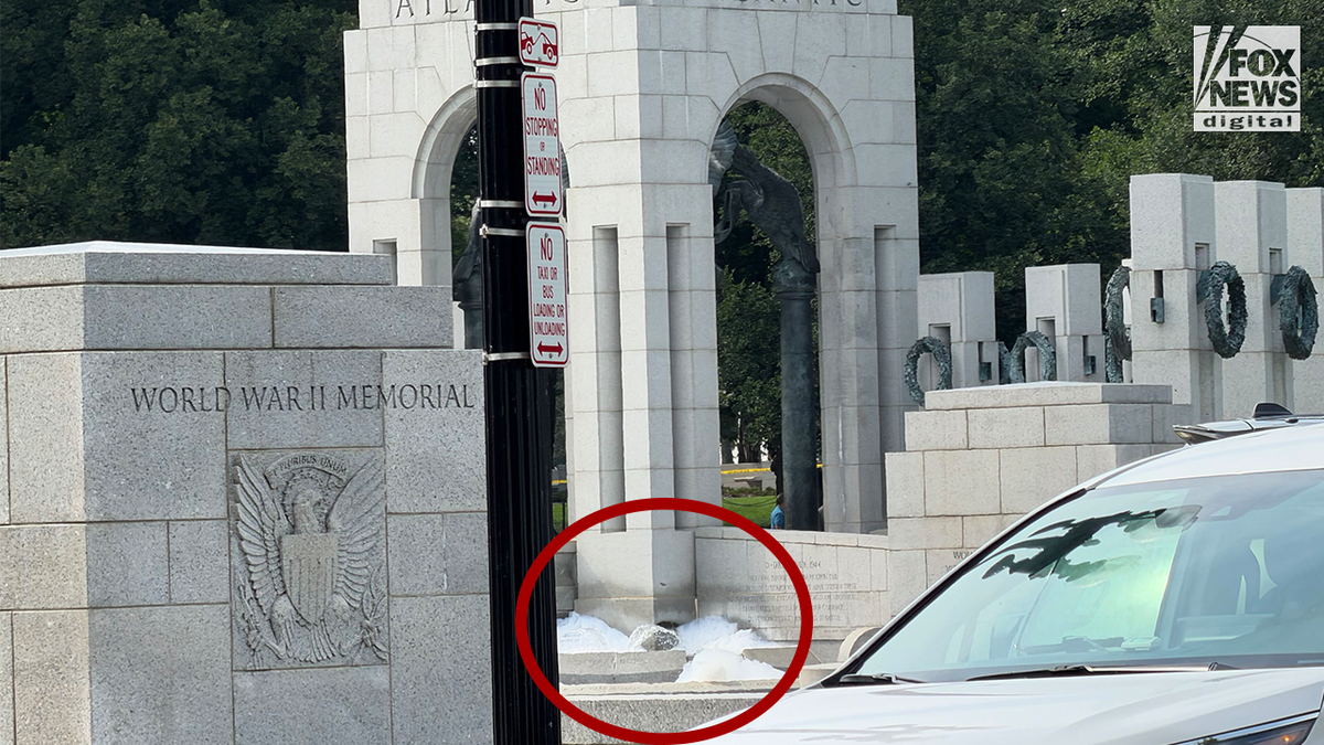Vandalism at the World War II Memorial in Washington, D.C., left parts of the historic monument covered in a white substance, prompting concern over damage to the national landmark.