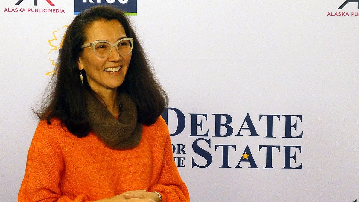 Mary Peltola speaks at a debate.