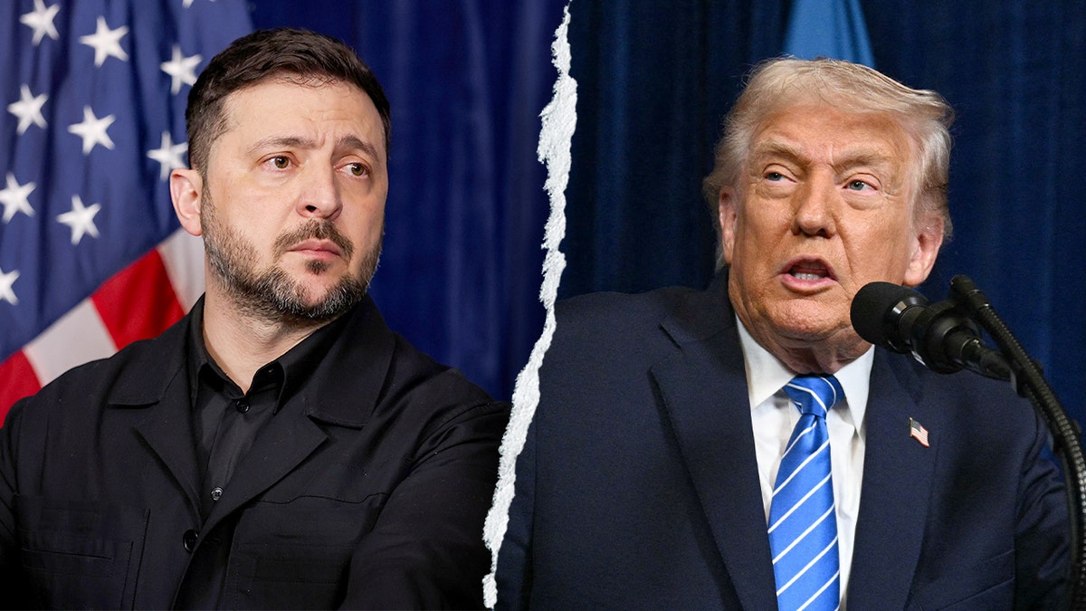Zelenskyy and Trump shown in a split image